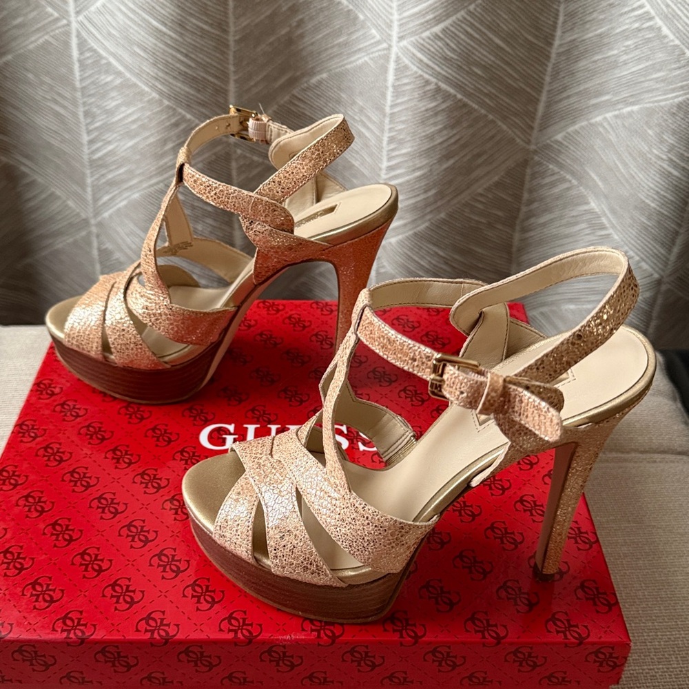 Guess Kymma Leather Platform Heels, Gold Shimmer, 5.5M - Picture 3 of 8
